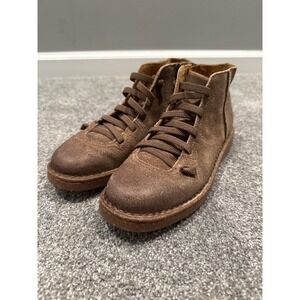 BORN Distressed Taupe Suede Leather Lace Up Zip Ankle Boots Women's Size 6.5M